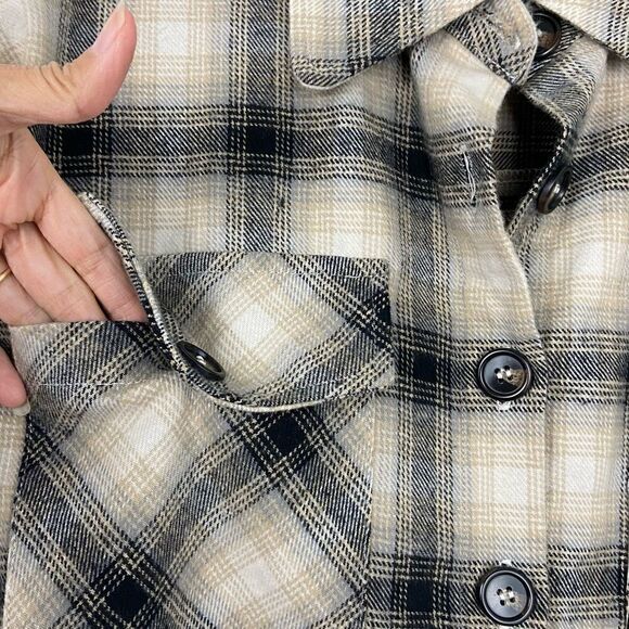 Blu Pepper Cream & Black Plaid Shacket CabinCore Fall Boho Flannel Comfy Size S - Picture 5 of 11